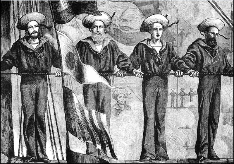 1873 tarihli bir illüstrasyonda merasimde serenlerde duran denizciler