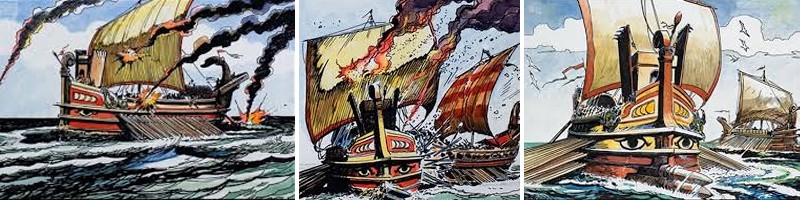 Antik çağlarda deniz savaşı taktikleri, bordalama, mahmuzlama ve gemiyi ateşe verme üzerine kuruluydu.