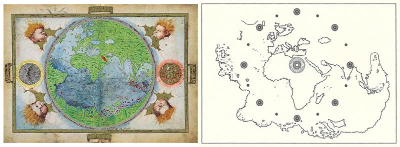 Lopo Homem'in 1519 tarihli dünya haritası ve buna göre tamamlanan tahmini Piri Reis haritası 