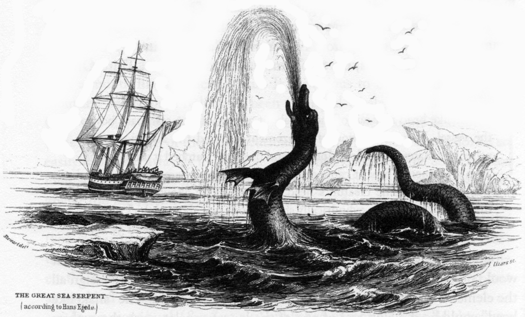 1734 yılında Hans Egede tarafından Grönland açıklarında görülen deniz yılanının temsili çizimi.